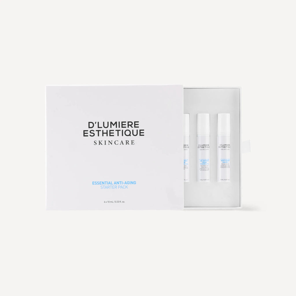 D'lumiere Esthetique skincare set with bottles in a box on a white background
