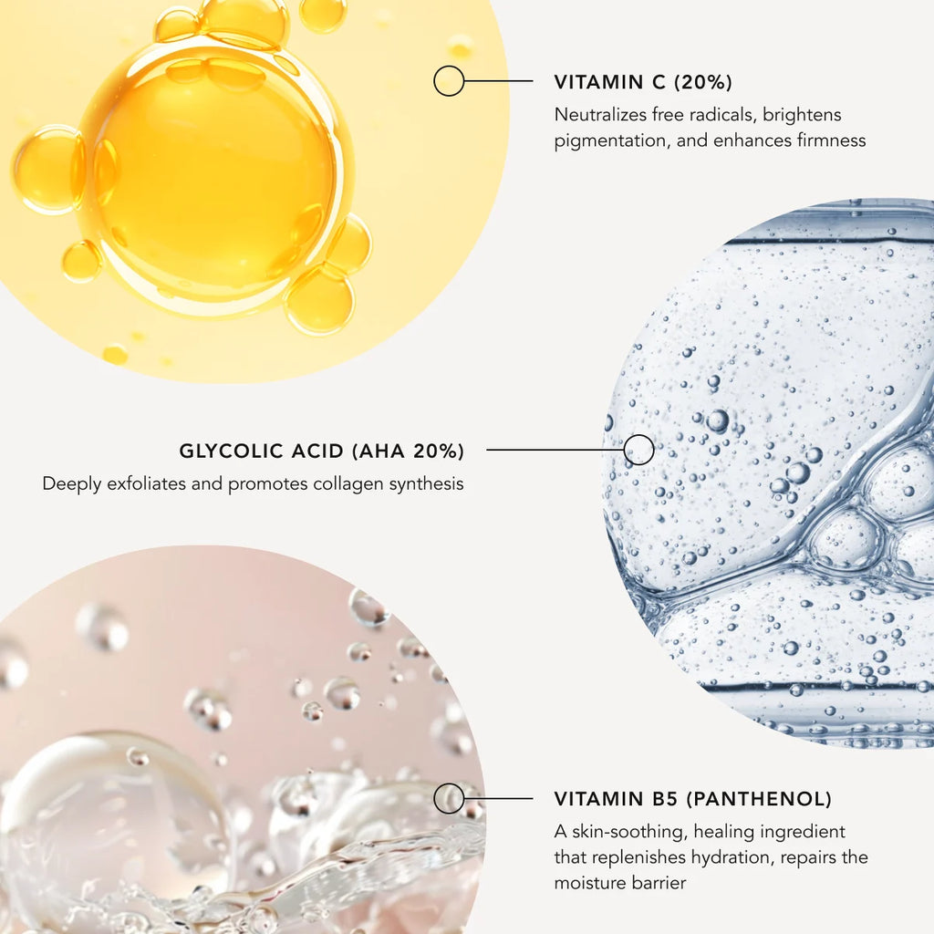 Illustration of skincare ingredients with labels and descriptions