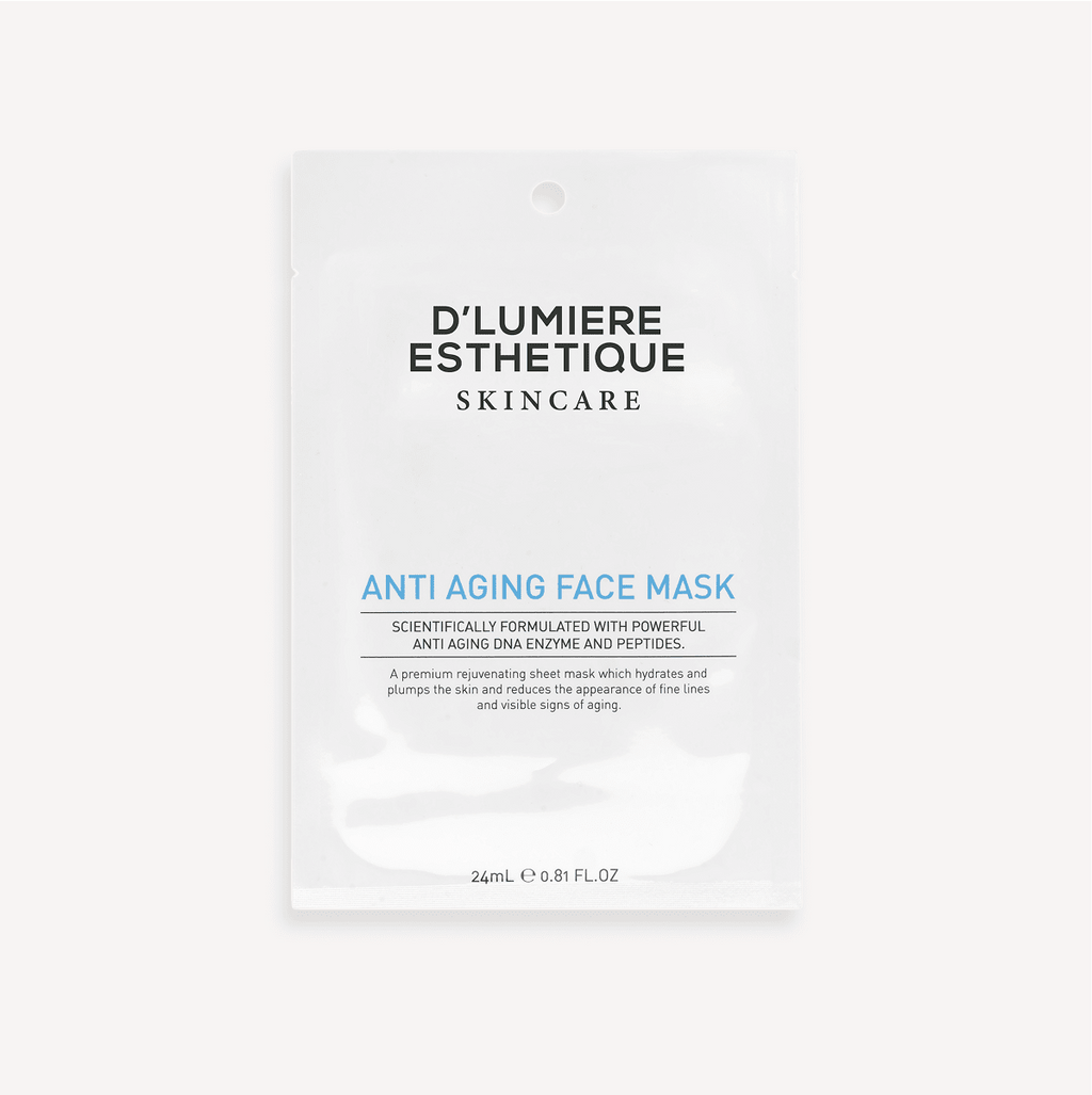 Anti-aging face mask packaging with 'D'Lumiere Esthetique' branding on a white background
